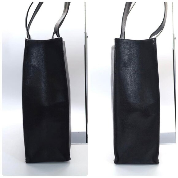 Authentic CHANEL Classic CC Caviar Logo Shoulder Tote Bag Black Leather Purse - Picture 8 of 13